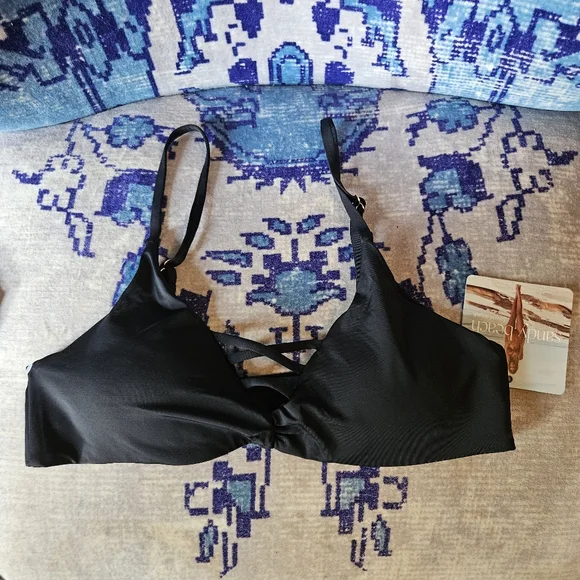 NWT Black 2 Piece Bikini Size L Sandy Beach Swimwear Vacation Travel Pool - Picture 4 of 10